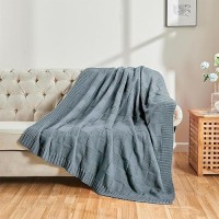 Cozecube Knit Throw Blanket Blue Checkered Throw Blanket For Couch Soft Cozy Warm Knitted Throw Blanket For Couch Bed Sofa Liv