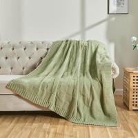 Cozecube Knit Throw Blanket Sage Green Checkered Throw Blanket For Couch Soft Cozy Warm Knitted Throw Blanket For Bed Sofa Liv