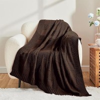 Cozecube Knit Throw Blanket Brown Checkered Throw Blanket For Couch Soft Cozy Warm Knitted Throw Blanket For Couch Bed Sofa Li