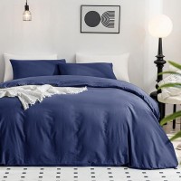 Jellymoni Cotton Navy Blue Duvet Cover Twin Size Washed Cotton Linen Like Textured Comforter Cover 2 Pieces Breathable Soft B