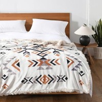 Luxury Plush Faux Fur Throw Blanket With Aztec Pattern Super Warm Fuzzy Elegant Fluffy Decoration Blanket For Couch Armchai