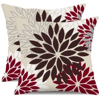 Dfxsz Red Brown Flower Pillow Covers 16X16 Inch Set Of 2 White Gray Colored Throw Pillows Outdoor Waterproof Decor For Living Ro