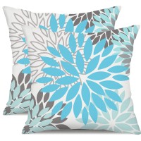 Dfxsz Sky Blue Flower Pillow Covers 16X16 Inch Set Of 2 White Gray Colored Throw Pillows Outdoor Waterproof Decor For Living Roo