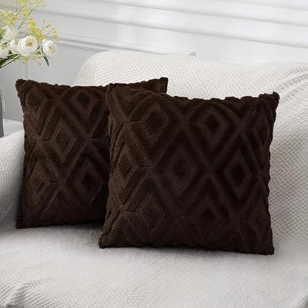 Pallene Soft Faux Fur Throw Pillow Covers 16X16 Plush Wool Decorative Pillow Covers Couch Sofa Pillow Covers For Living Room