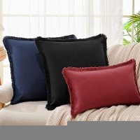 Zwjd Pillow Covers 26X26 Set Of 2 Black Throw Pillow Covers With Fringe Chic Cotton Decorative Pillows Square Cushion Covers For Sofa Couch Bed Living Room Farmhouse Boho Decor