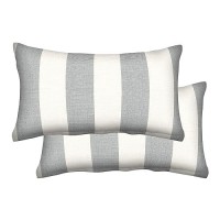 Honeycomb Outdoor Lumbar Toss Pillow Set 20 W X 12 L Cabana Stripe Stone Grey Outdoor Pillows