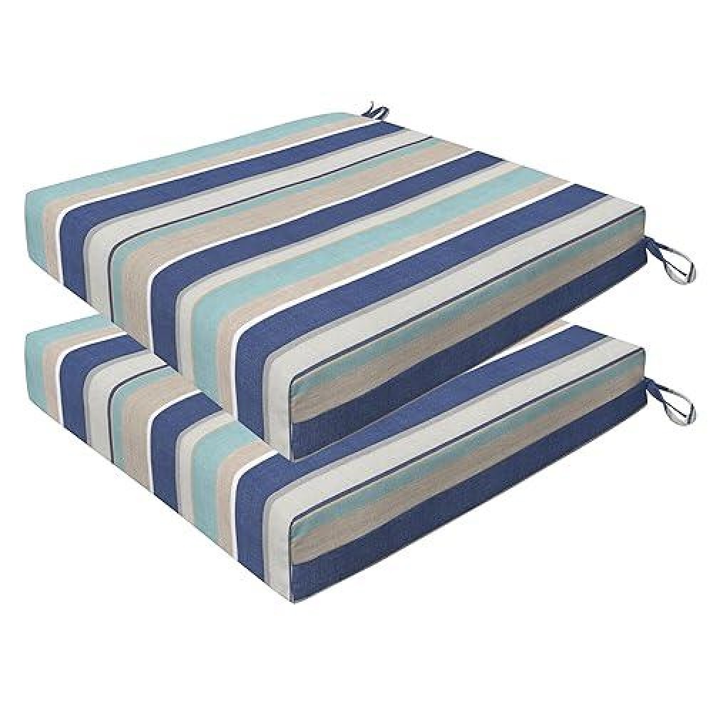 Honeycomb Outdoor Cushion Set 20 X 20 Stripe Blue Beige Dining Patio Cushions