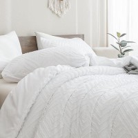 Andency White Comforter Full Size 3 Pieces Boho Lightweight Fluffy Bedding Comforter Set For Full Bed Tufted Farmhouse Design