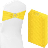 Tegeme 80 Pieces Chair Sashes Chair Bows Stretch Chair Sashes Spandex Chair Cover Band With Buckle For Wedding Hotel Banquet Birthday Party Home Decorations (Lemon Yellow)