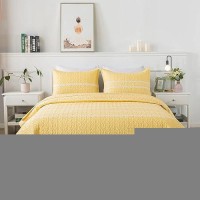 Andency Yellow Quilt Set Oversized King (118X120 Inch)  3 Pieces(1 Striped Triangle Printed Quilt And 2 Pillowcases)  Bohemian Summer Lightweight Reversible Microfiber Bedspread Coverlet Sets