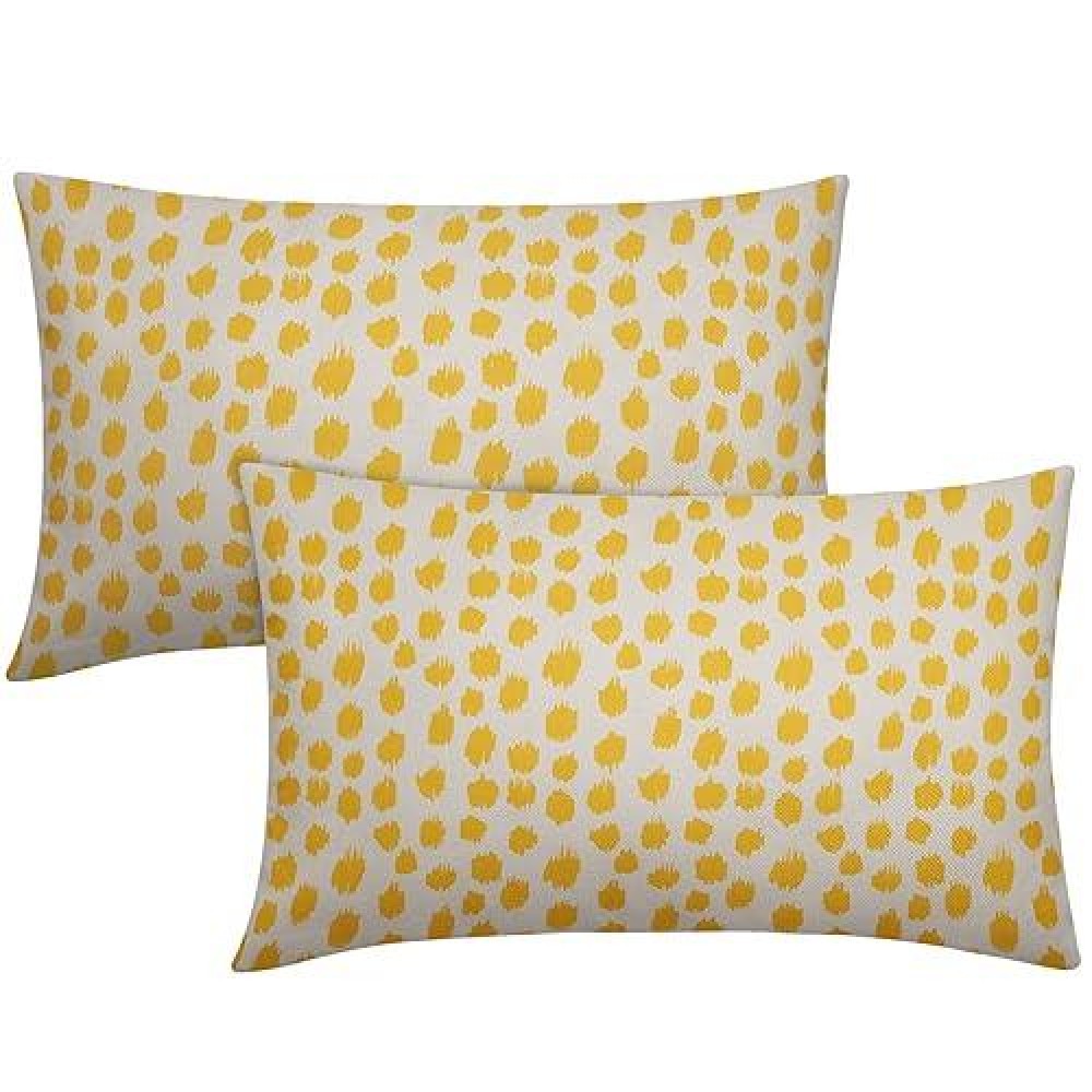 Yellow Cream Pillow Covers 12X20 Set Of 2 Boho Design Polka Dot Throw Pillows Modern Brush Strokes Print Decorative Outdoor Pill