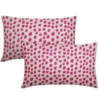 Hot Pink Cream Pillow Covers 12X20 Set Of 2 Boho Design Polka Dot Throw Pillows Modern Brush Strokes Print Decorative Outdoor Pi