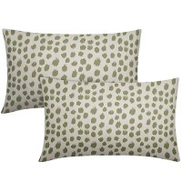 Sage Green Cream Pillow Covers 12X20 Set Of 2 Boho Design Polka Dot Throw Pillows Modern Brush Strokes Print Decorative Outdoor