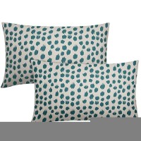 Teal Cream Pillow Covers 12X20 Set Of 2 Boho Design Polka Dot Throw Pillows Modern Brush Strokes Print Decorative Outdoor Pillow