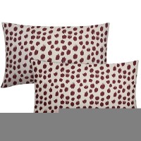 Burgundy Cream Pillow Covers 12X20 Set Of 2 Boho Design Polka Dot Throw Pillows Modern Brush Strokes Print Decorative Outdoor Pi