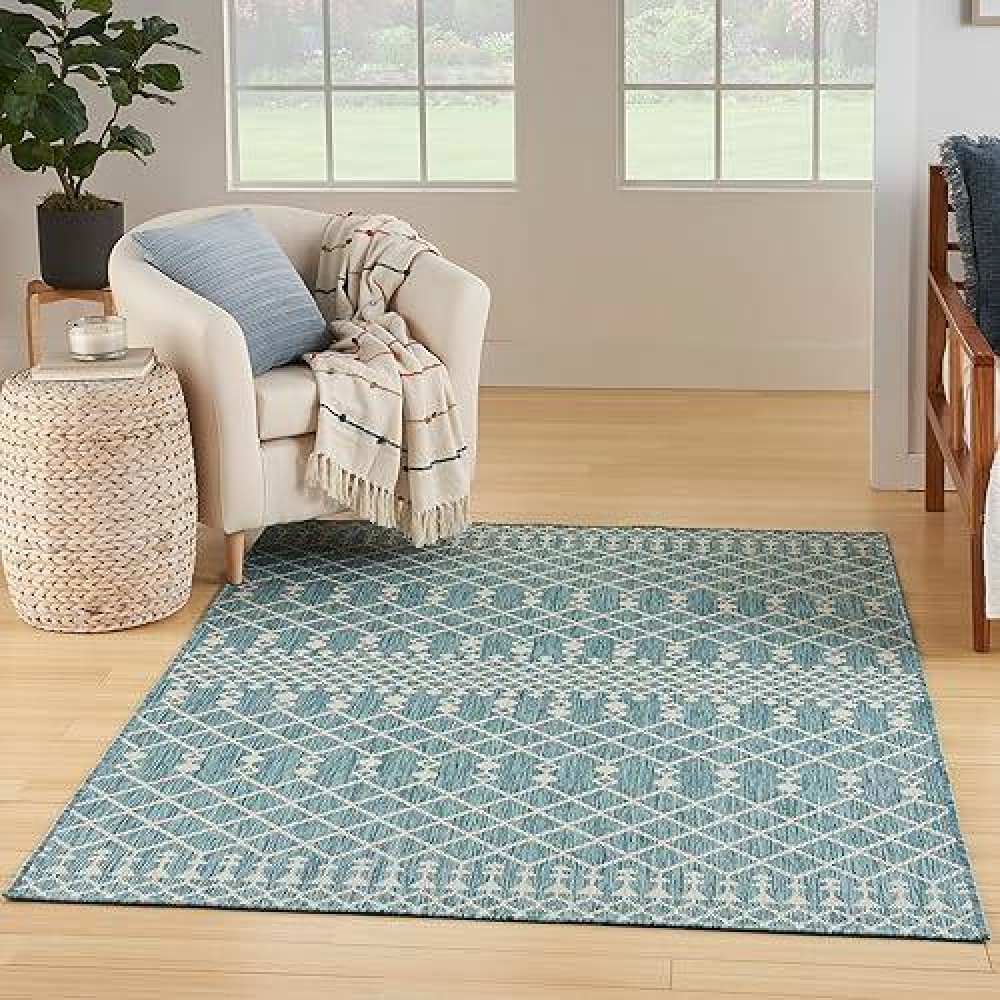 Nourison Positano Indooroutdoor Aqua 5 X 7 Area Rug Easy Cleaning Non Shedding Bed Room Living Room Dining Room Deck B