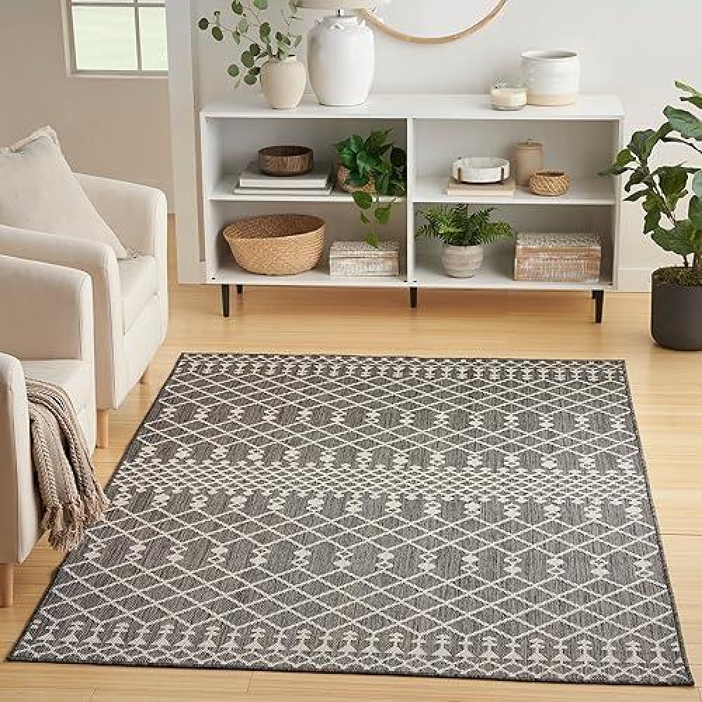 Nourison Positano Indooroutdoor Charcoal 6 X 9 Area Rug Easy Cleaning Non Shedding Bed Room Living Room Dining Room Dec