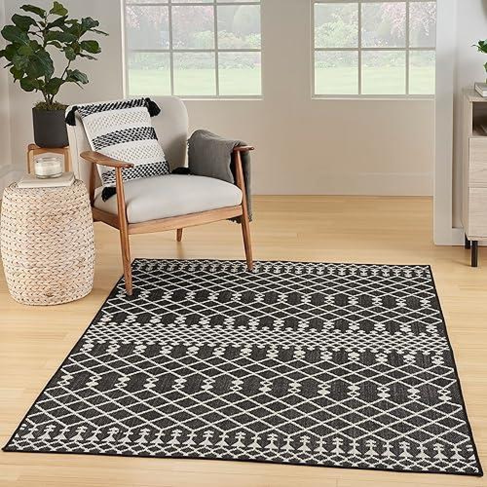 Nourison Positano Indooroutdoor Black 4 X 6 Area Rug Easy Cleaning Non Shedding Bed Room Living Room Dining Room Deck