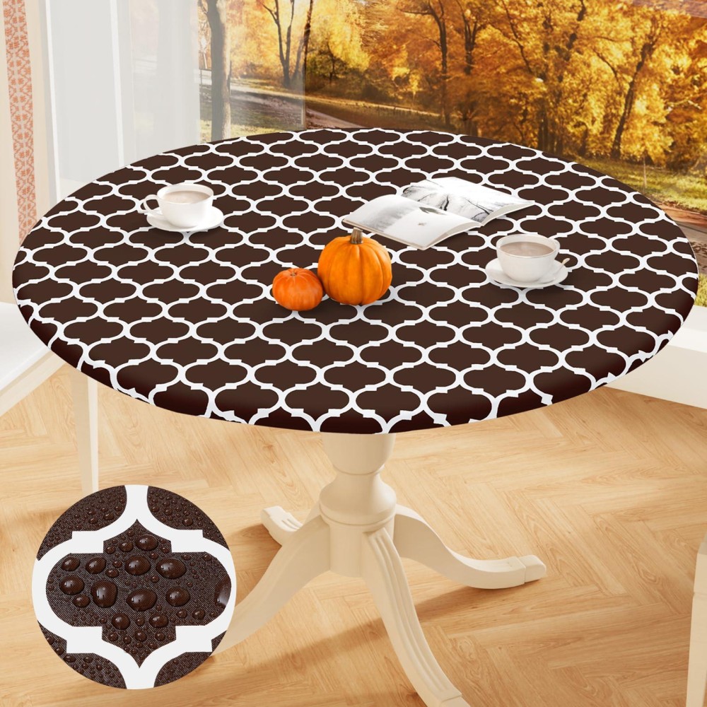 Smiry Round Picnic Tablecloth Waterproof Elastic Fitted Table Covers For 57 68 Tables Wipeable Flannel Backed Vinyl Tabl