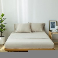 Moomee Bedding Sheet Set 100 Washed Cotton Linen Like Textured Breathable Durable Soft Comfy Cream Grey California King