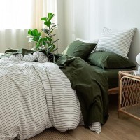 Moomee Bedding Sheet Set 100 Washed Cotton Linen Like Textured Breathable Durable Soft Comfy Olive Green Twin