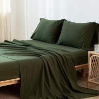 Moomee Bedding Sheet Set 100 Washed Cotton Linen Like Textured Breathable Durable Soft Comfy Olive Green Twin