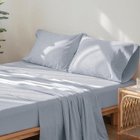 Moomee Bedding Sheet Set 100 Washed Cotton Linen Like Textured Breathable Durable Soft Comfy Cornflower Blue Full