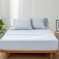 Moomee Bedding Sheet Set 100 Washed Cotton Linen Like Textured Breathable Durable Soft Comfy Cornflower Blue Full