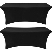 Eurmax Usa Rectangular Fitted Spandex Table Covers 4Ft Tablecloth Wedding Event Patio Table Decorations Stretch Table Cover For 4Ft Folding Table (Black 2 Pack)