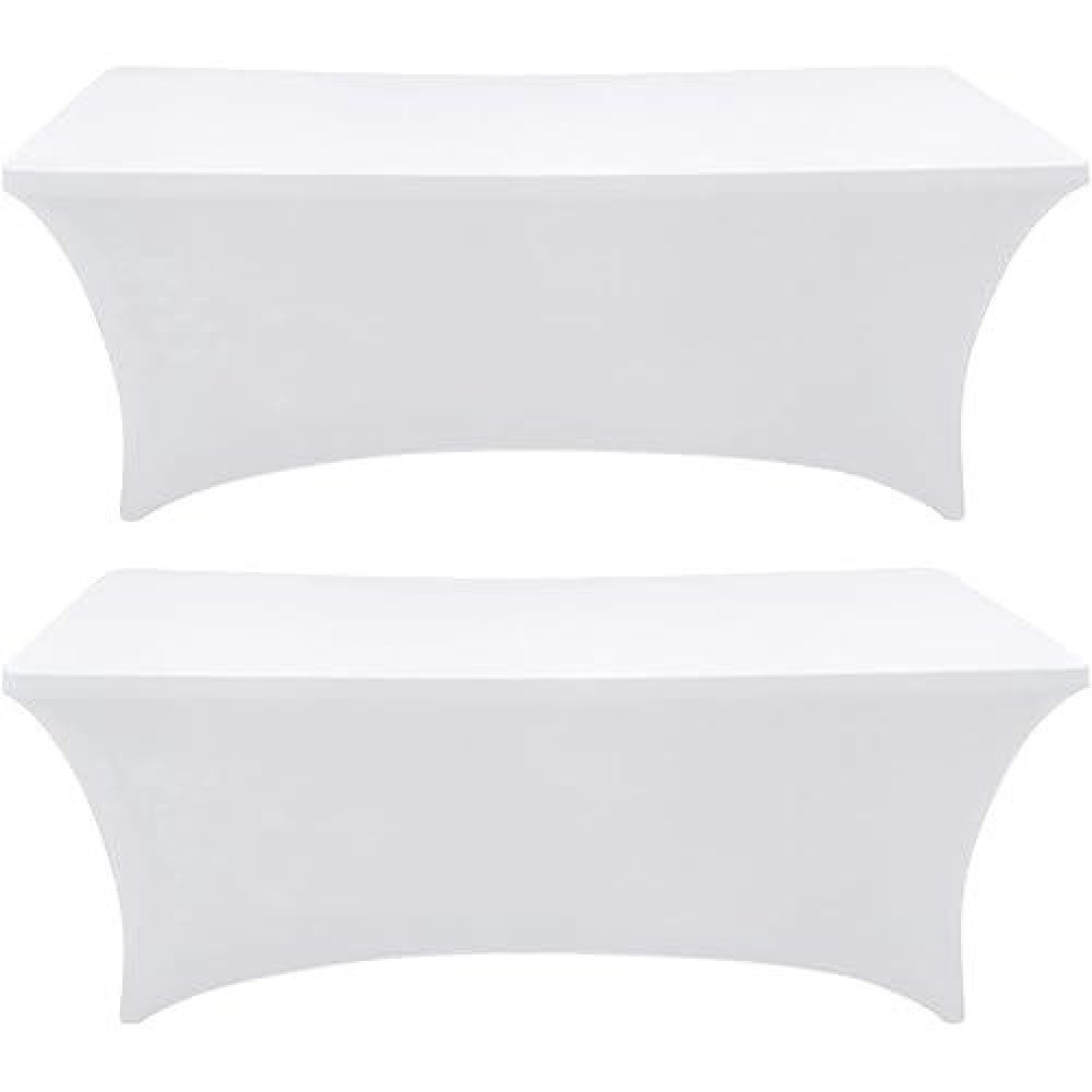 Eurmax Usa Rectangular Fitted Spandex Table Covers 6Ft Tablecloth Wedding Event Patio Table Decorations Stretch Table Cover For 6Ft Folding Table (White 2 Pack)