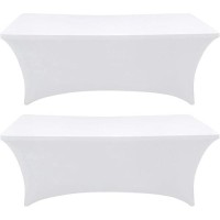 Eurmax Usa Rectangular Fitted Spandex Table Covers 6Ft Tablecloth Wedding Event Patio Table Decorations Stretch Table Cover For 6Ft Folding Table (White 2 Pack)