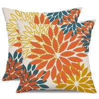 Dfxsz Orange Yellow Flower Pillow Covers 20X20 Inch Set Of 2 Fall Throw Pillows Outdoor Waterproof Decor For Living Room Sofa Pa