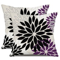 Dfxsz Black Purple Flower Pillow Covers 18X18 Inch Set Of 2 Outdoor Throw Pillows Outdoor Waterproof Decor For Living Room Sofa