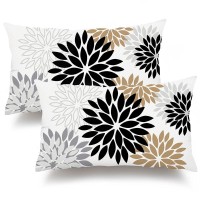 Dfxsz Black Brown Pillow Covers 12X20 Inch Set Of 2 White Gray Flower Throw Pillows Farmhouse Outdoor Modern Floral Linen Square