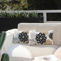 Dfxsz Black Brown Pillow Covers 12X20 Inch Set Of 2 White Gray Flower Throw Pillows Farmhouse Outdoor Modern Floral Linen Square