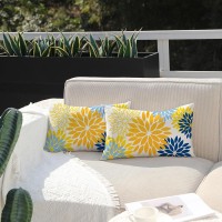 Dfxsz Yellow Blue Flower Pillow Covers 12X20 Inch Set Of 2 Outdoor Throw Pillows Outdoor Waterproof Decor For Living Room Sofa P