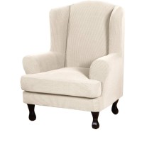 Eco-Ancheng Wingback Chair Slipcover 2 Piece Slipcovers For Wingback Chairs Jacquard Wingback Chair Covers Washable Furniture Protector With Elastic Bottom For Living Room Wingback Chairs