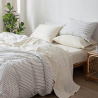 Moomee Bedding Sheet Set 100 Washed Cotton Linen Like Textured Breathable Durable Soft Comfy Cream White Twin