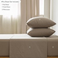 Moomee Bedding Sheet Set 100 Washed Cotton Linen Like Textured Breathable Durable Soft Comfy Mocha Brown Full