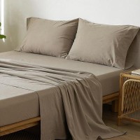 Moomee Bedding Sheet Set 100 Washed Cotton Linen Like Textured Breathable Durable Soft Comfy Mocha Brown Full