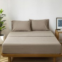 Moomee Bedding Sheet Set 100 Washed Cotton Linen Like Textured Breathable Durable Soft Comfy Mocha Brown Full