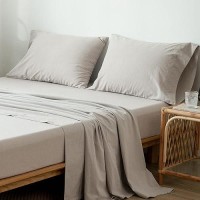 Moomee Bedding Sheet Set 100 Washed Cotton Linen Like Textured Breathable Durable Soft Comfy Tannish Linen Grey Twin