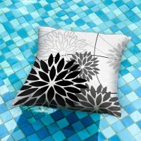 Black Grey Floral Pillow Covers 18X18 Set Of 2 Outdoor Waterproof White Colored Decorative Throw Pillows Summer Pillowcase Polye