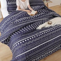 Janzaa Queen Size Quilt Boho Bedding Bedspreads Queen Size Navy Blue Quilt 3Pcs With 2 Pillow Cases Reversible Coverlet Bedding