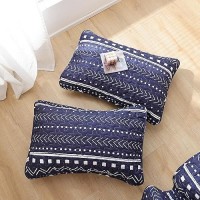 Janzaa Queen Size Quilt Boho Bedding Bedspreads Queen Size Navy Blue Quilt 3Pcs With 2 Pillow Cases Reversible Coverlet Bedding