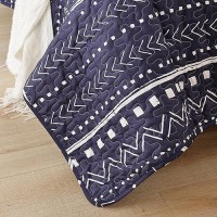 Janzaa Queen Size Quilt Boho Bedding Bedspreads Queen Size Navy Blue Quilt 3Pcs With 2 Pillow Cases Reversible Coverlet Bedding