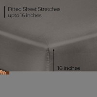 Royale Linens 300 Thread Count 100 Long Staple Combed Cotton Fitted Sheet Super Soft Deep Pocket Bottom Sheet Grey Fitted S