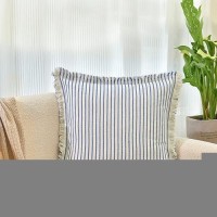 Zwjd Throw Pillow Covers 22X22 Set Of 2 Striped Pillow Covers With Fringe Chic Cotton Decorative Pillows Square Cushion Covers For Sofa Couch Bed Living Room Farmhouse Decor