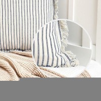 Zwjd Throw Pillow Covers 22X22 Set Of 2 Striped Pillow Covers With Fringe Chic Cotton Decorative Pillows Square Cushion Covers For Sofa Couch Bed Living Room Farmhouse Decor