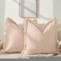 Zwjd Throw Christmas Pillow Covers 22X22 Set Of 2 Striped Pillow Covers With Fringe Chic Cotton Decorative Pillows Square Cushion Covers For Sofa Couch Bed Living Room Farmhouse Decor